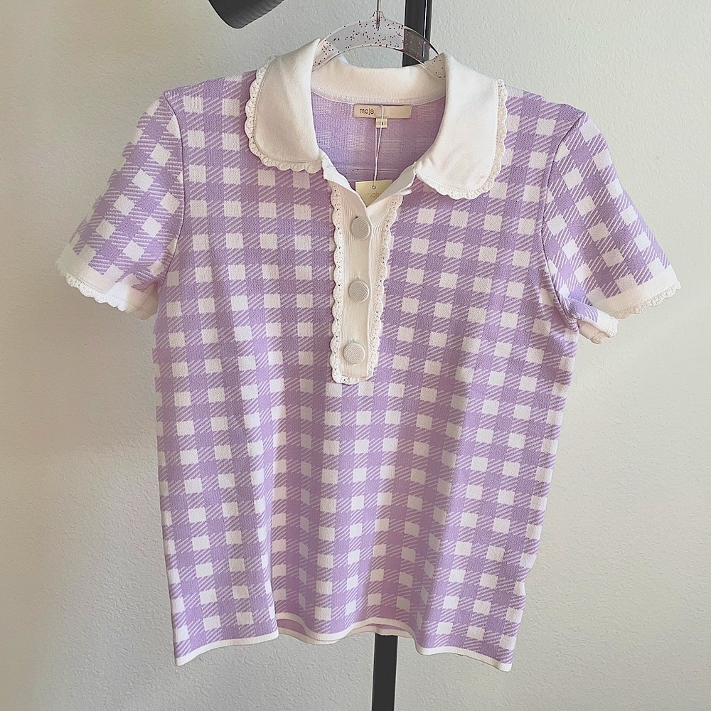 Brand new Maje Checkered/Gingham knit Polo Shirt